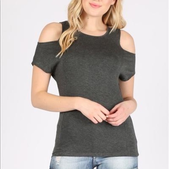 Tops - 💥Charcoal Cold Shoulder Top